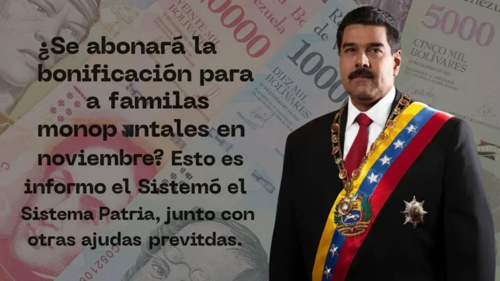 ¿Se abonará la bonificación para familias monoparentales en noviembre Esto es lo que informó el Sistema Patria, junto con otras ayudas previstas